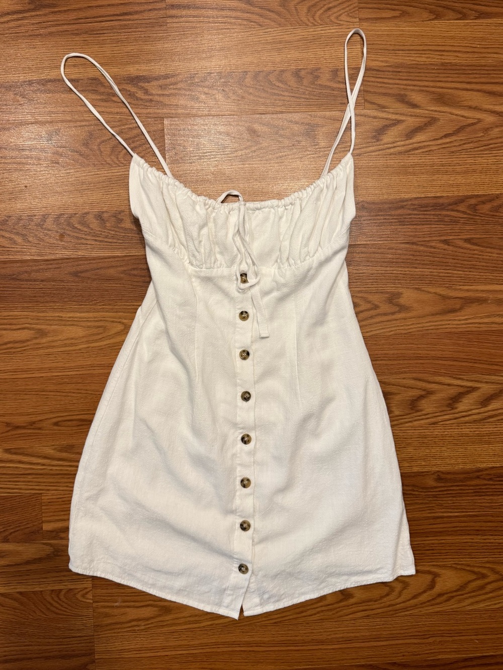 Commense White Linen Blend Mini Dress Small Button Front Cottagecore Dress